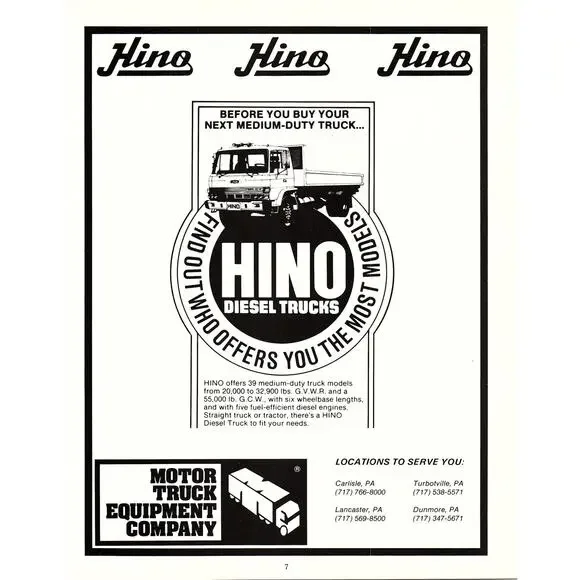 Hino Diesel Trucks Motor Truck Equipment Company Carlisle PA 1987 Ad SAG8-2 - Picture 2 of 2